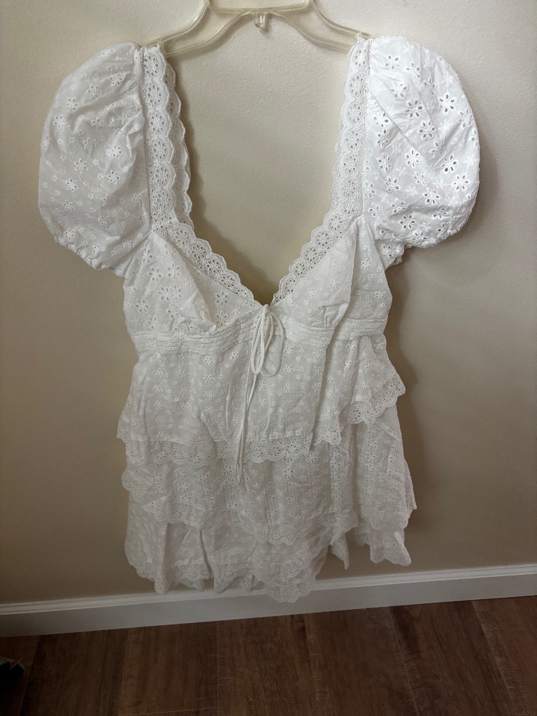 For Love & Lemons Rosalyn Dress Nwt Large White Eyelet Mini